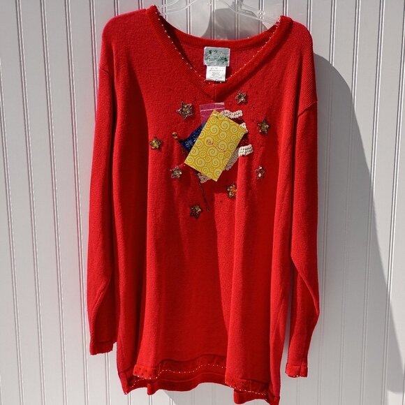 THE QUACKER FACTORY Sweater Womens 1X Red Patriotic Christmas American Flag NWT - Picture 2 of 15